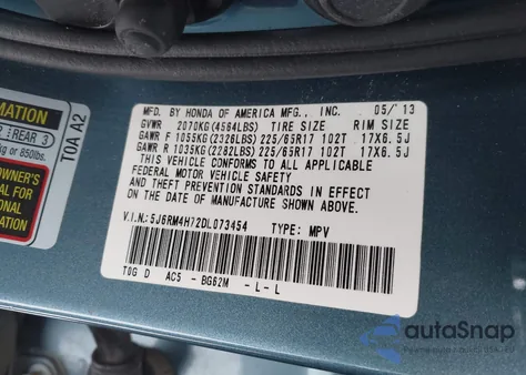 2013 Honda Cr-V Ex-L from USA, damaged, VIN 5J6RM4H72DL073454